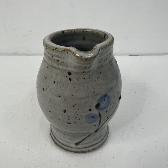Vtg Signed Studio Art Pottery Stoneware Salt Glazed Cobalt Leaf Feather Design - Picture 3 of 10